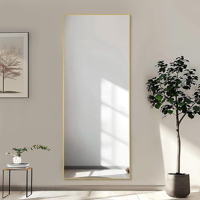 MELOMOIR Gold Mirror Full Length 56"x18" Floor Mirror, Free Standing Mirror Hanging or Leaning, Aluminum Alloy Frame Full Body Mirror for Bedroom Living Room Cloakroom Hallway, Wall Mirror Full Length