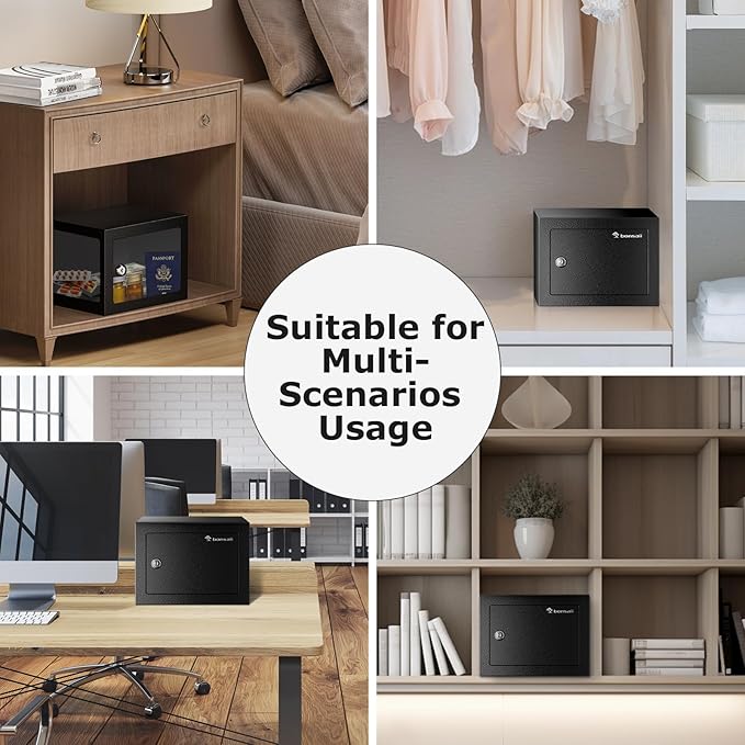 Bonsaii Safe Box with Key Lock, Steel Security Lock Box, 0.23 Cubic Feet, 9.06" W x 6.69" D x 6.69" H, Small Hidden Safe for Cash Jewelry