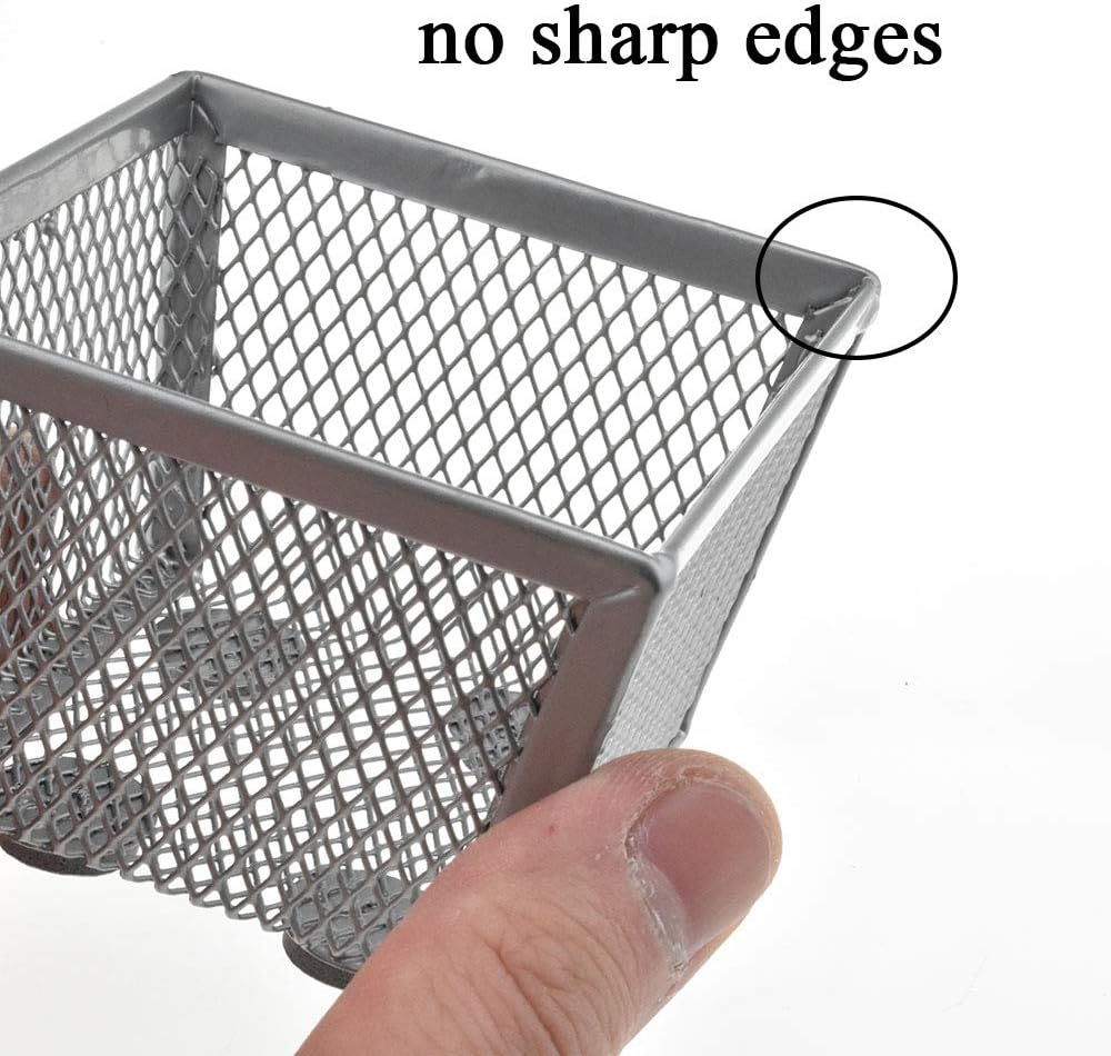 HAHIYO Stackable Paper Clip Mesh Holder cup 2.2" Height 2 Pack Silver Sturdy PaperClip Holder Container for Desk Drawer Organizer Collection for Home Office School Soft Foam Feet No Sharp Edges