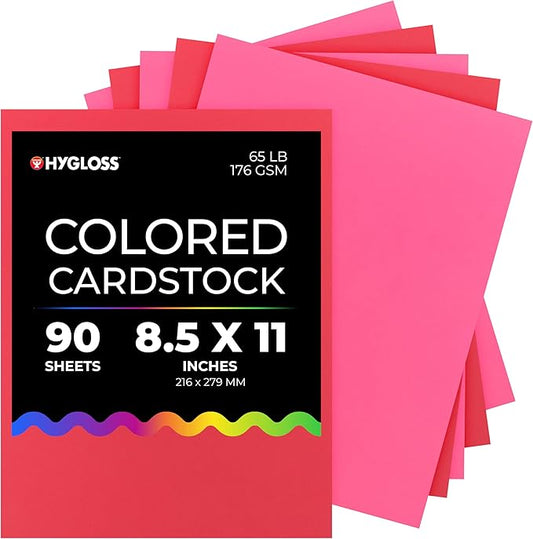 Hygloss 90 Sheets Valentine’s Day Colored Cardstock - 8.5x11-Inch Red and Pink Letter Size Color Cardstock Paper - 65 lb/ 176 gsm, Acid-Free, Fade-Resistant
