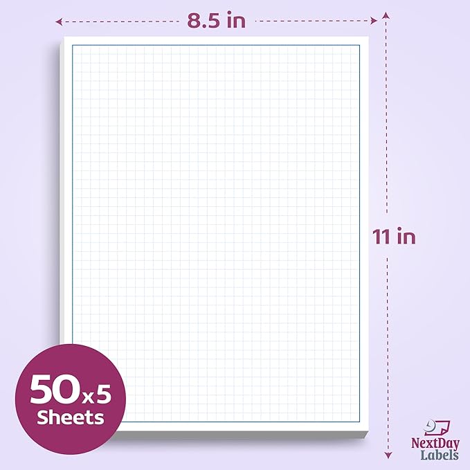 Graph Paper Pad for Blueprint Drawings, Drafting, Engineering Drawing, and Planning - Graph Paper 8.5x11 Blueprint Quadrille Grid Paper Pads with Blue Lines, High Brightness 50 Sheets (5-Pack)