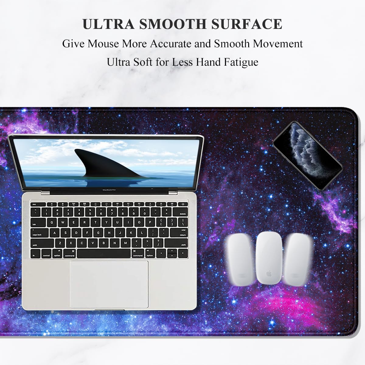 Auhoahsil Large Mouse Pad, XXL Gaming Mousepad, Desk Mat for Desktop, Thick Rubber, Big & Long Size, Stitched Edges, Full Desk Pad for Laptop & Computer, Extended 31.5 x 11.8 in, Amazing Galaxy