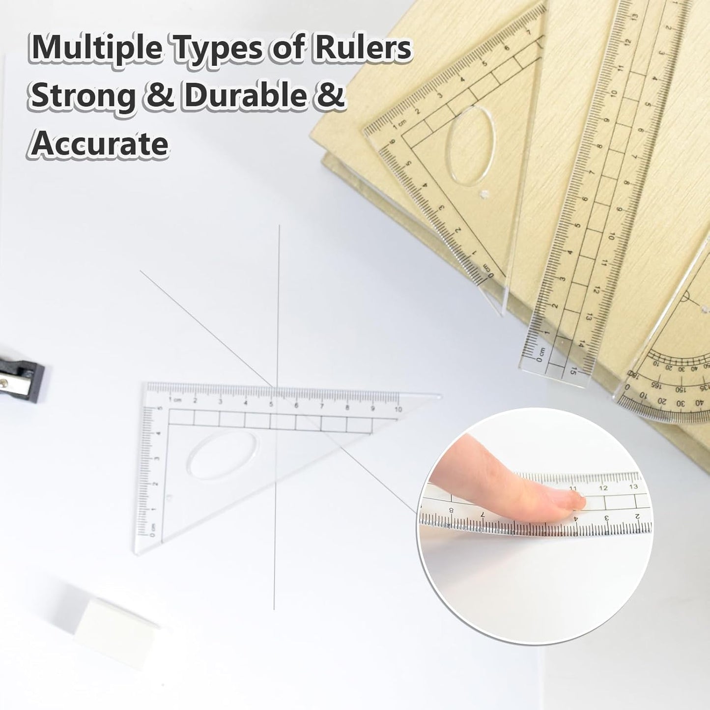 SAYEEC Geometry Set, 10 Pcs Math Protractor Compasses Kit with Ruler, Triangles, Eraser, Sharpener, Lead Refills, Pencil, Storage Box, Drafting Drawing Tools for Architects Engineers Artists Students