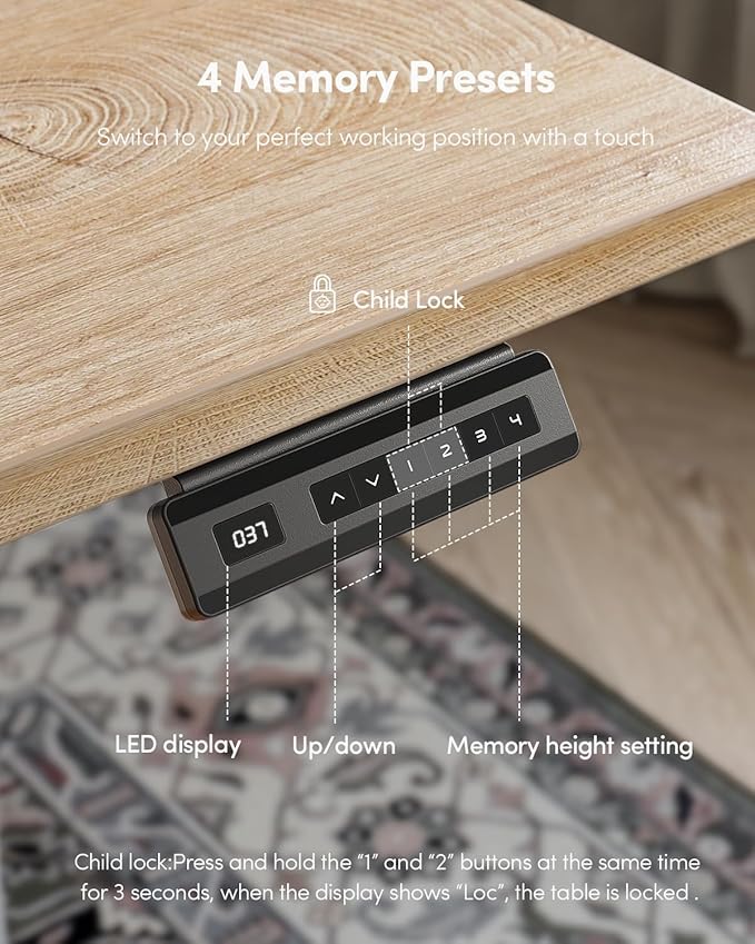 FEZIBO One-Piece Standing Desk Adjustable Height Stand up Home Office Desk, 32x24 Inch Electric Standing Computer Desk, with 4 Memory Presets, Fixable casters, Maple