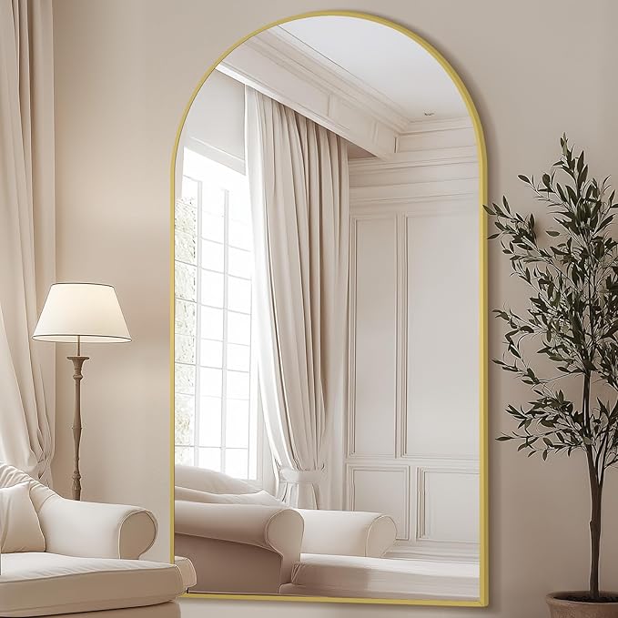 MELOMOIR 76"x44" Oversized Floor Mirror Freestanding, Arched Full Length Mirror for Bedroom Living Room Dressing Room Gym Yoga Hair Salon, Gold Mirror Full Length with Shatterproof Tempered Glass