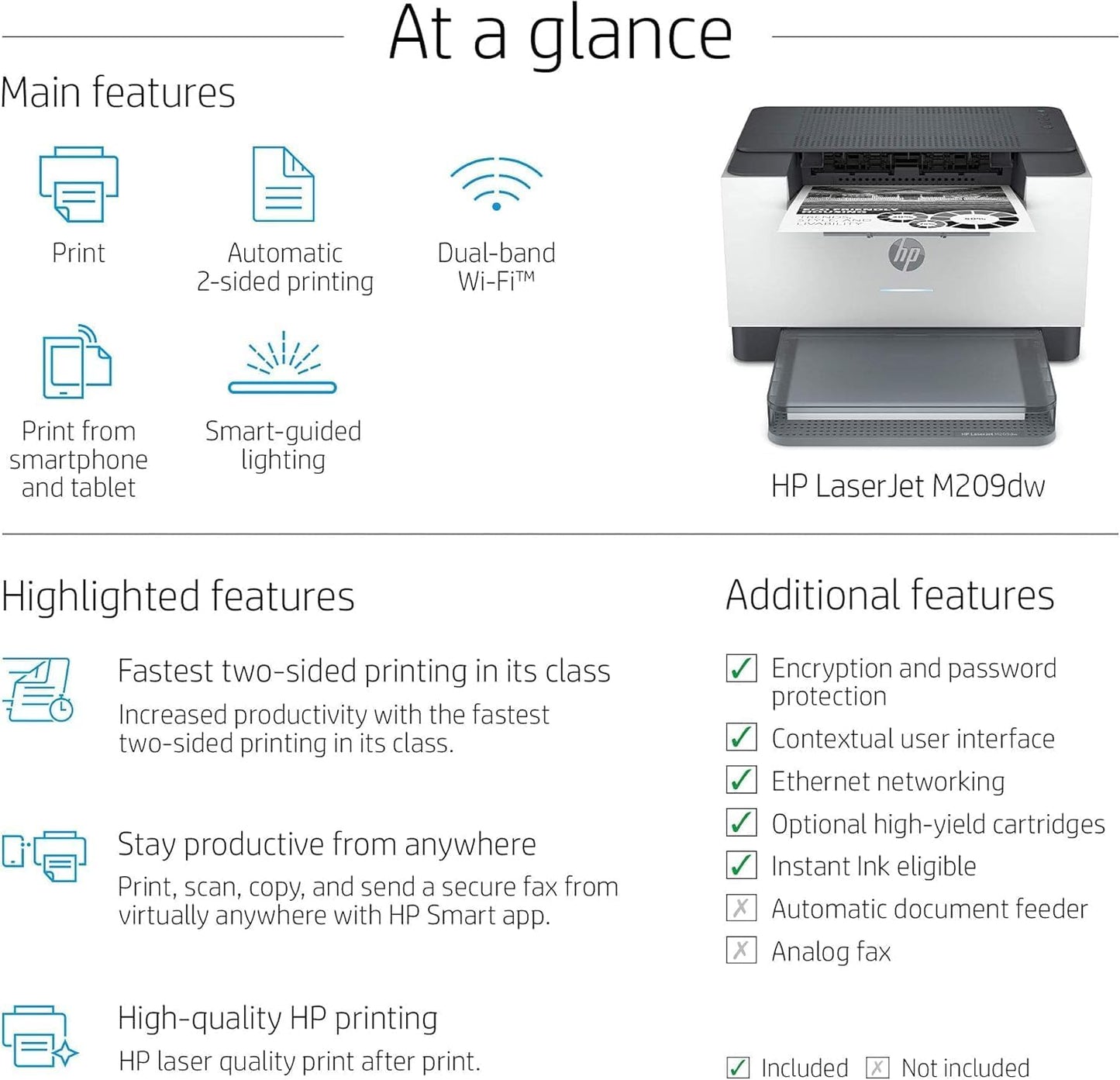 HP Laserjet M209dw Wireless Black & White Laser Printer, Single-Function, Print, Best for Home Office (Renewed)