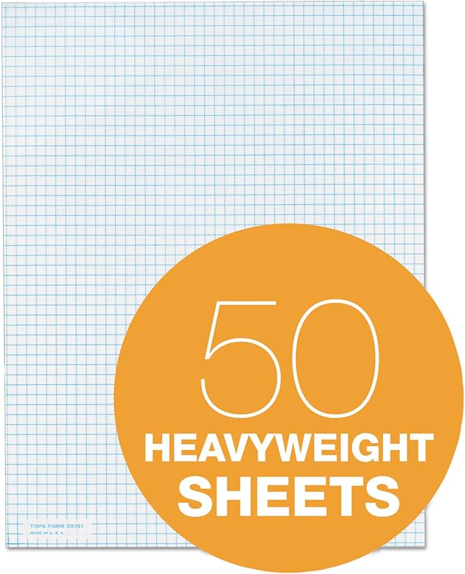 TOPS Cross Section Pad, 1 Pad, 5 Squares/Inch, Quadrille Rule, Letter Size, White, 50 Sheets/Pad, 1 Pad (35051)