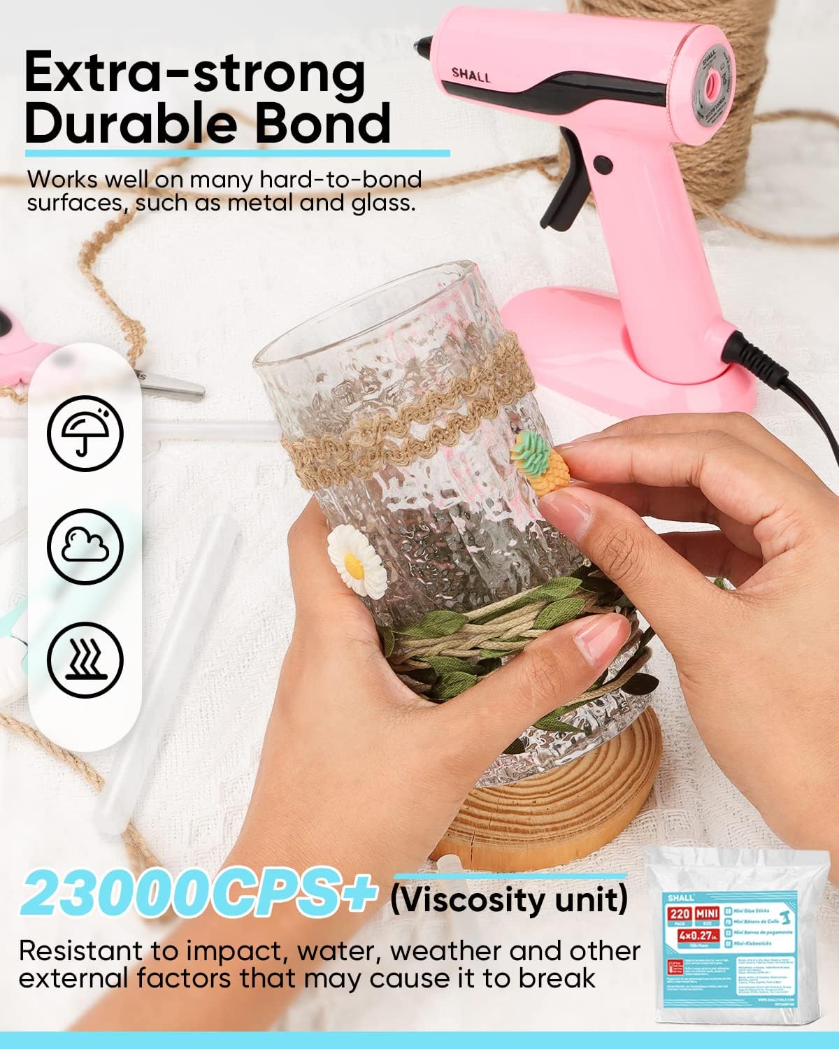 SHALL Mini Hot Glue Sticks, 0.27” Dia x 4” Long, 220-pack Clear Hot Melt Glue Gun Sticks for All-temp Mini Glue Guns, Multipurpose for Kids Adults DIY Art Craft Sealing Repairing Festival Decoration
