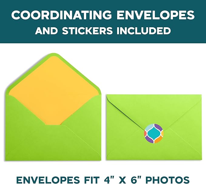 VNS Creations 100 Pack Blank Cards and Envelopes 4x6 - Plain Blank Note Cards with Envelopes & Stickers for All Occasions - Greeting Notes Colored Stationery Set, Assorted Colors - Rainbow