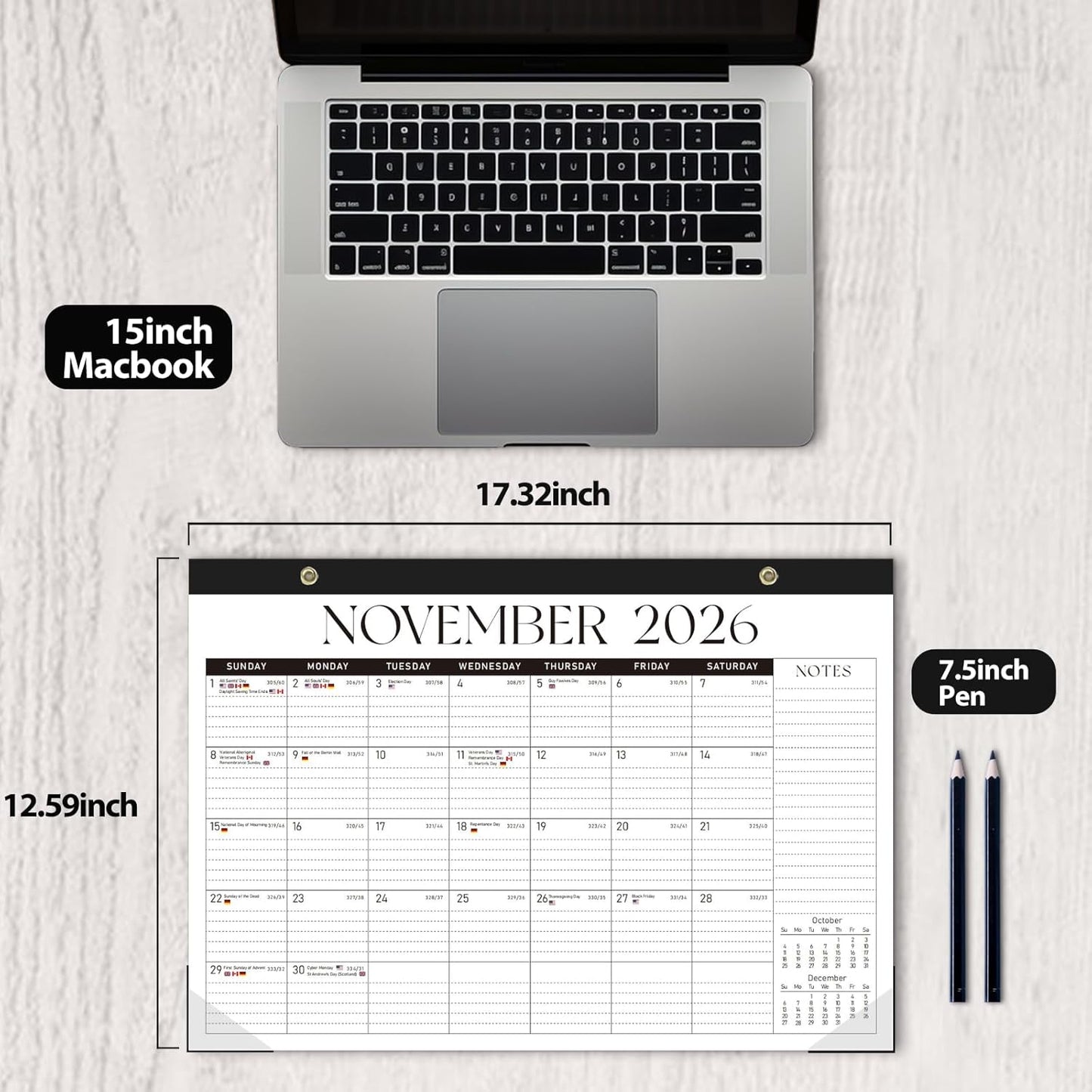Desk Calendar 2025-2026, Monthly Desktop Large Calendar (July 2025-December 2026) Desk Wall Planner for Family Office Teacher School, 17" x 12" Black-White