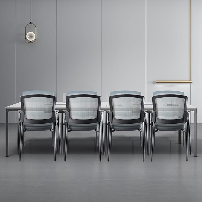 CLATINA Grey Stacking Chairs Stackable Waiting Room Chairs with Armrest, Mesh Office Reception Guest Chair for Home Desk Conference Lobby Church Medical Meeting Training Ergonomic, Set of 8