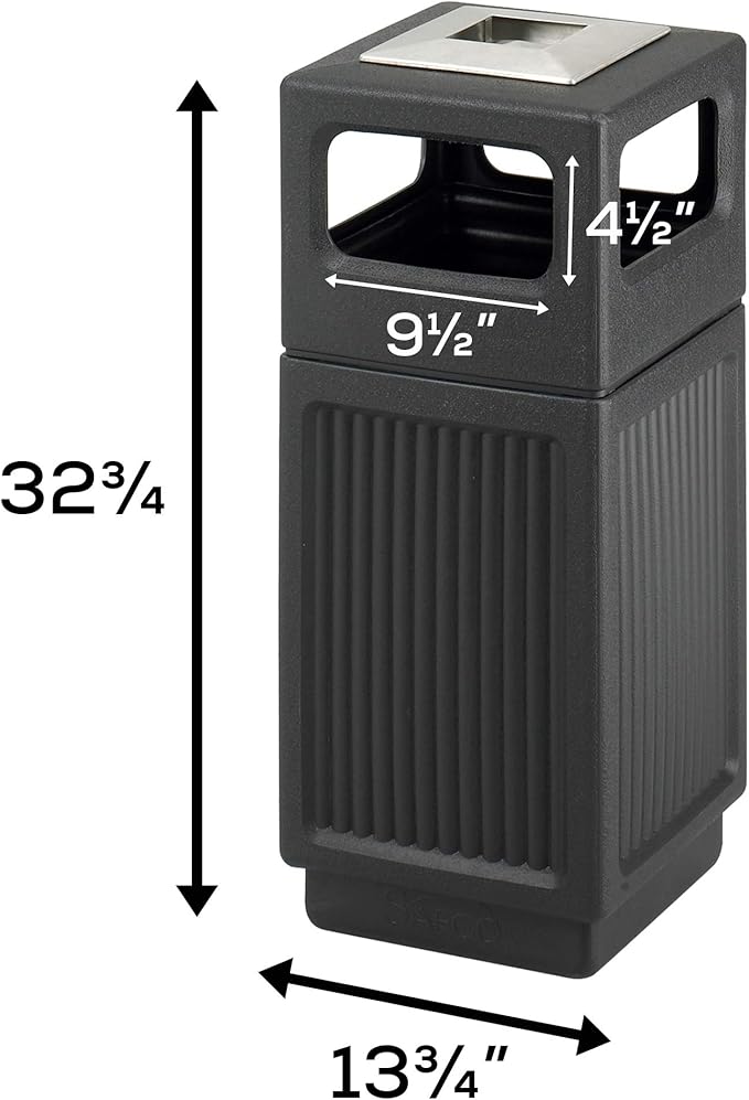 Safco Canmeleon Trash Can, Indoor and Outdoor Use, Durable & Weather-Resistant Commercial Garbage Can with Ashtray, Black