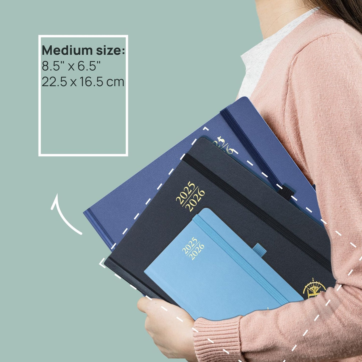 POPRUN Planner 2025-2026, (Medium 6.5'' x 8.5'' Hard Cover) Academic Calendar (July 25-June 26) Daily Weekly and Monthly Appointment Book with Hourly Time Slots, Monthly Tabs, 100 GSM - Light Pink