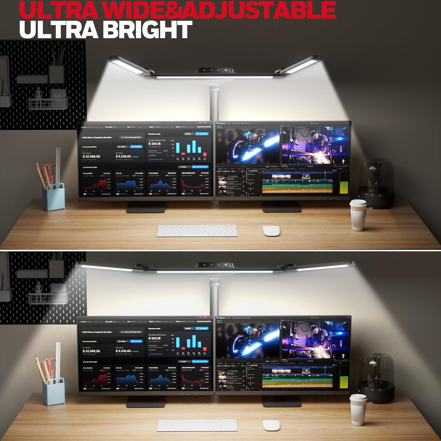 Honeywell LED Desk Lamp with Clamp, HJ3 Sunturalux Architect Desk Lamp for Home Office, Eye-Caring Computer Desk Light 22W 4 Color Modes Clip on Light Stepless Dimming Task Lamp for Working