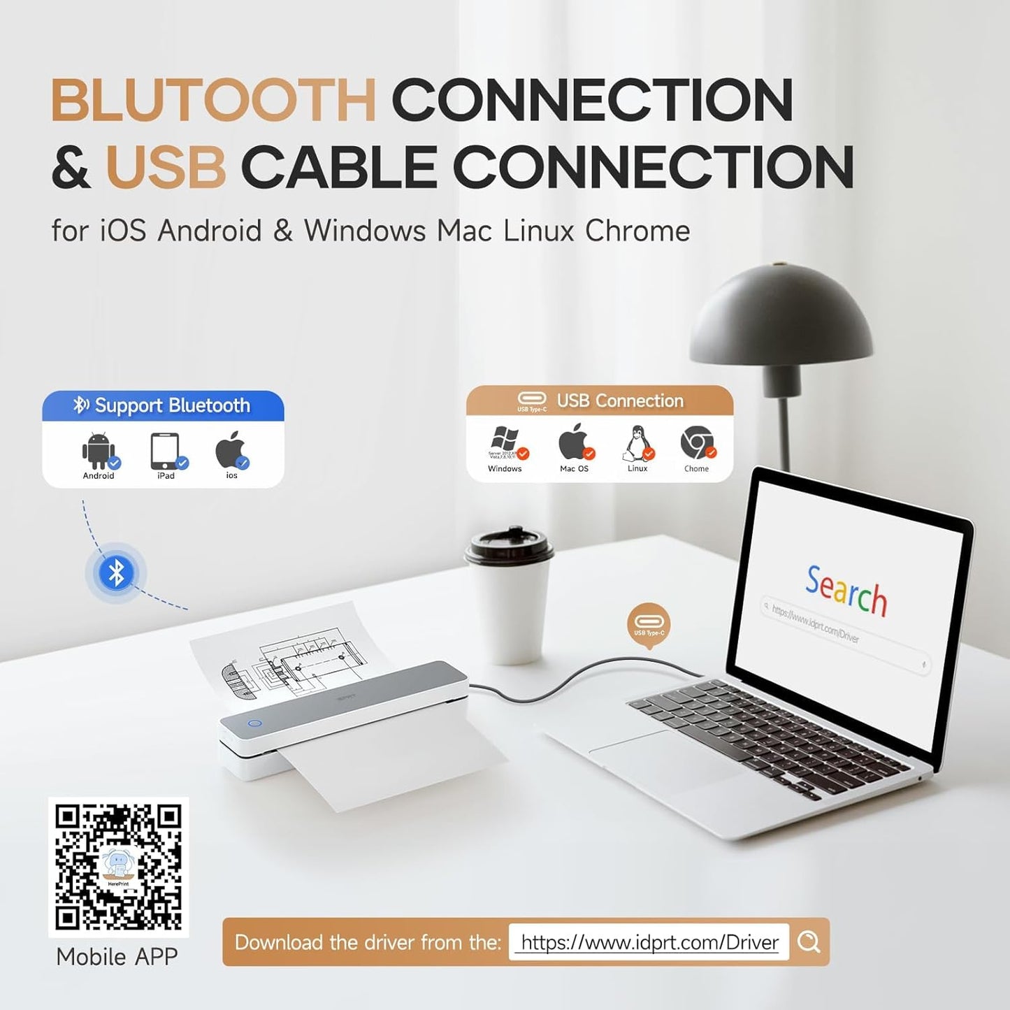 iDPRT Portable-Printer Wireless for Travel, 300DPI Inkless-Thermal-Printers for Home Use, Office, Supports 8.5" x 11"&A4&A5(Cannot Print Color Only Supports Thermal Paper)