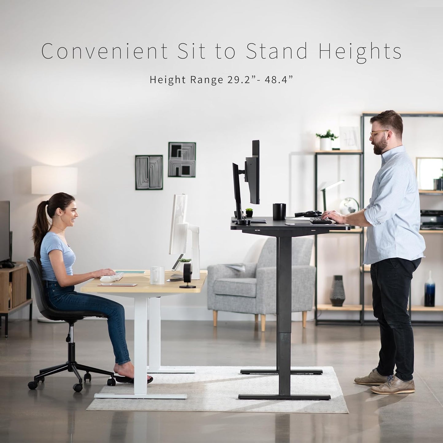 VIVO Electric 71 x 30 in Rustic Standing Desk, Memory Height Adjustment, 1B Series, Black and Vintage Brown Top, White Frame, DESK-KIT-1W7BN