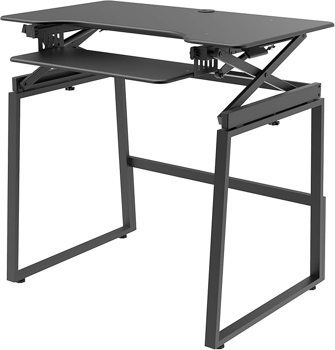 Rocelco 40" Large Height Adjustable Standing Desk BUNDLE - Quick Sit Stand Up with Floor Stand - Tall Gas Spring Assist Computer Workstation - Retractable Keyboard Tray - Black (R DADRB-40-FS2)