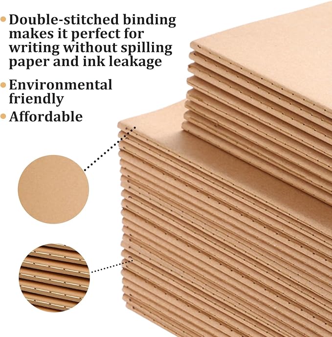 Bulk A5 Journal Notebook, Kraft Cover 80 Pages Lined Paper Journal for Traveler, Notes, Memo - Bulk Journals Sewn Brown Notebook for School Supplies, Office Supplie (line 80pages, 10pack)