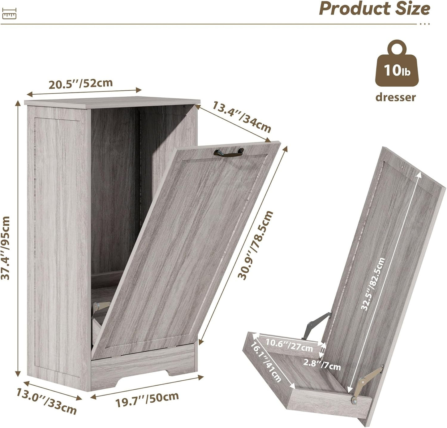 Tilt Out Trash Can Cabinet, Wooden Dog Proof Trash Can Cabinet Laundry Hamper, Hidden Large Recycling Bins for Kitchen, Living Room, Bathroom, Wash Grey