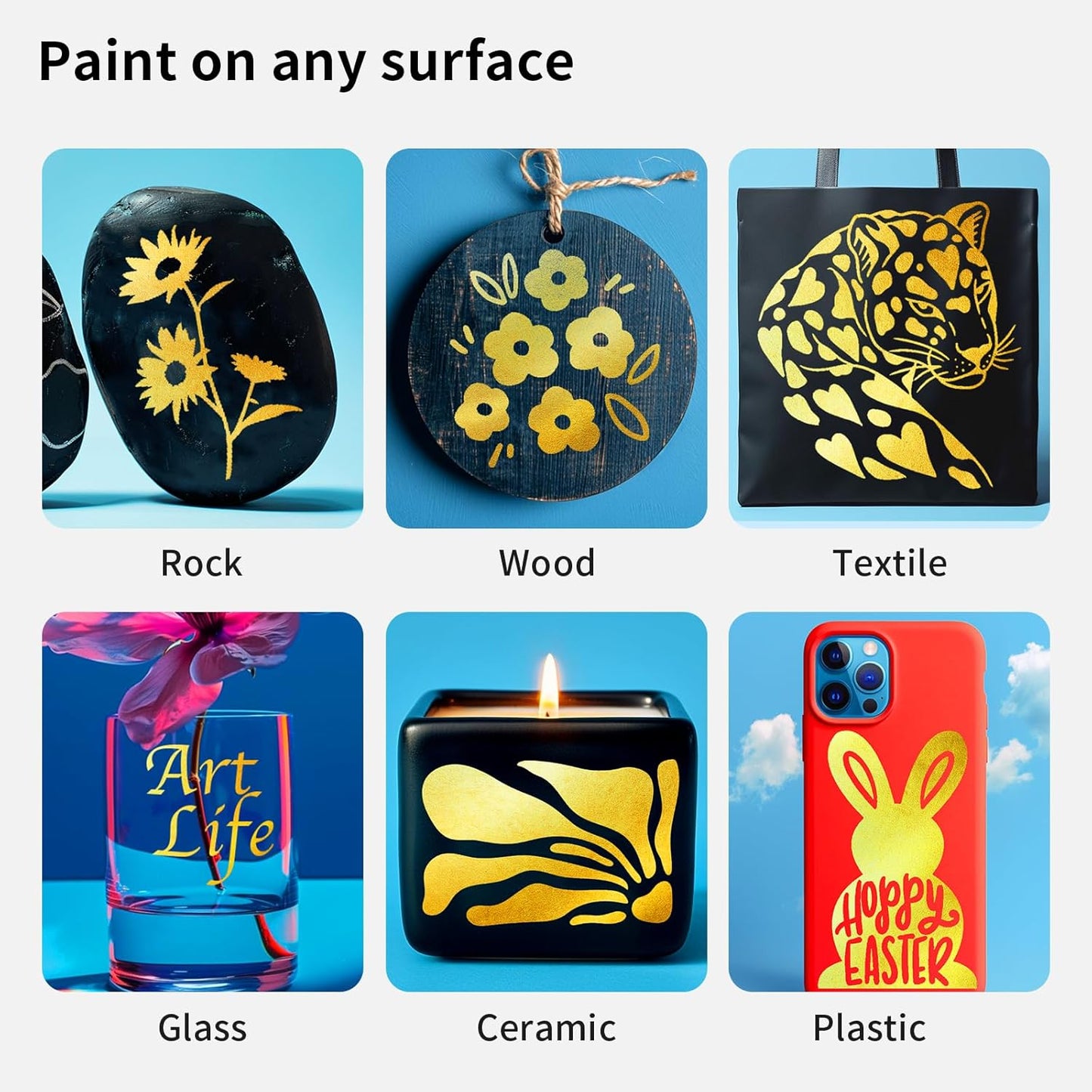 NAWOD 3 Gold Acrylic Paint Pens Markers, Dual Tip (Fine 1mm + Dot 5mm), for Rock Painting Fabric Canvas Glass Wood Ceramic Paper Eggs, Fabric Marker Ideal for Labeling DIY Crafts Art Projects