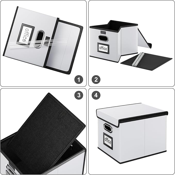Huolewa Upgraded Portable Leather File Organizer Boxes with Lids, Office Document Boxes Organizer, Filing Boxes, Decorative Small File Boxes for Hanging Files, File Cabinet for Office/Home - 4 Pack