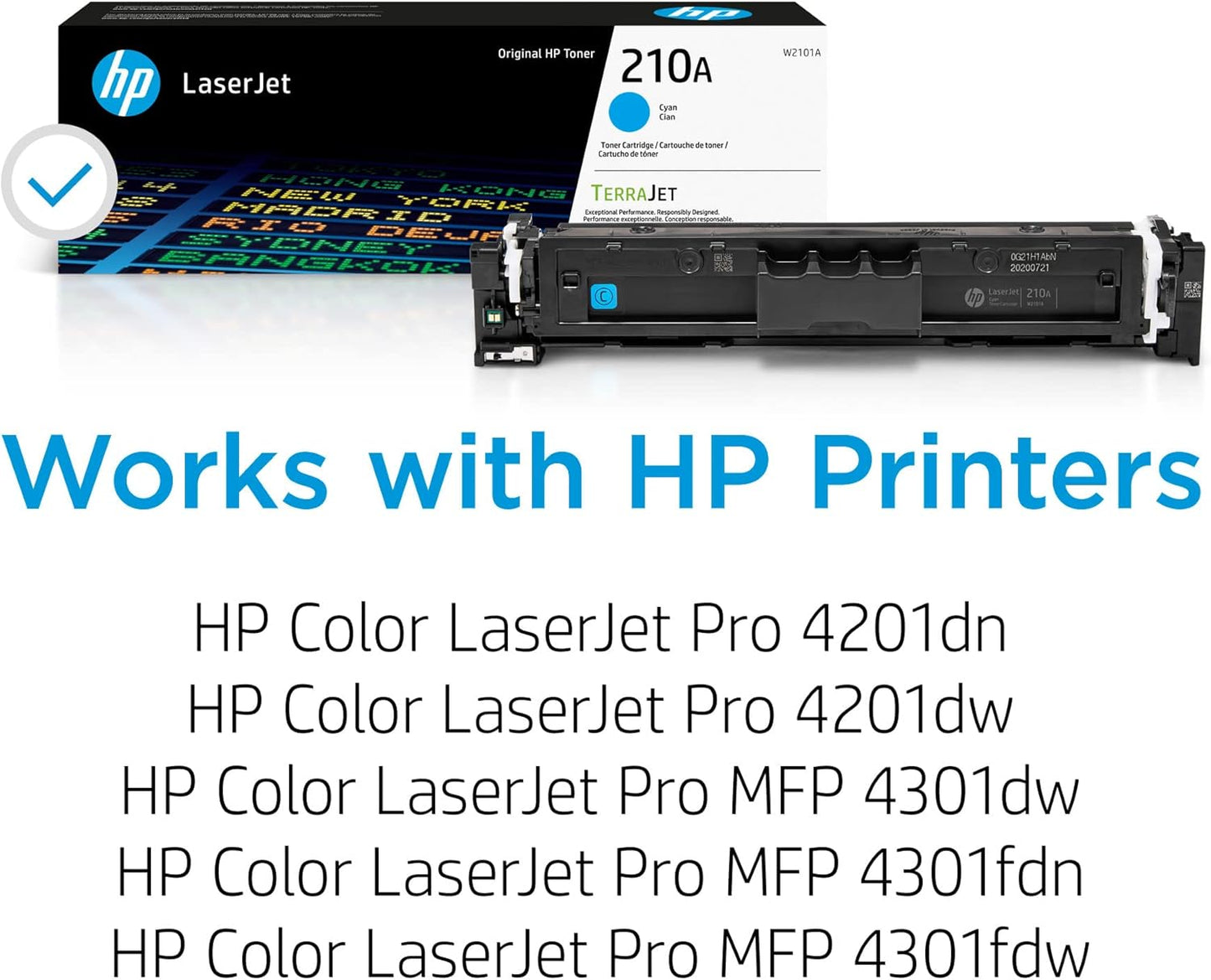 HP 210A Cyan Toner Cartridge | Works Color Laserjet Pro 4201, Color Laserjet Pro MFP 4301 Series | W2101A