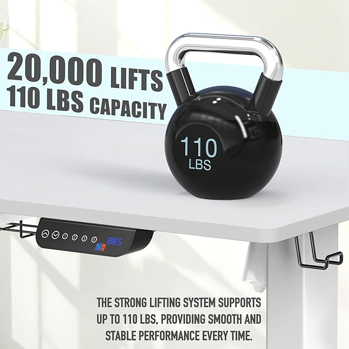 SHW 55 x 28 Inches Electric Height Adjustable Standing Desk with Drawer and Memory Preset, White