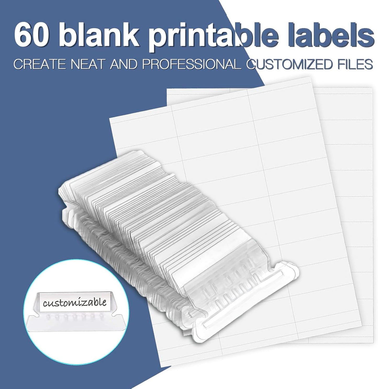 HERKKA Hanging File Folders, 60 Pack Reinforced Letter Size Hanging Folders, Designed for Bulky Files, Filing Cabinet, 1/5-Cut Adjustable Tabs (Blue)