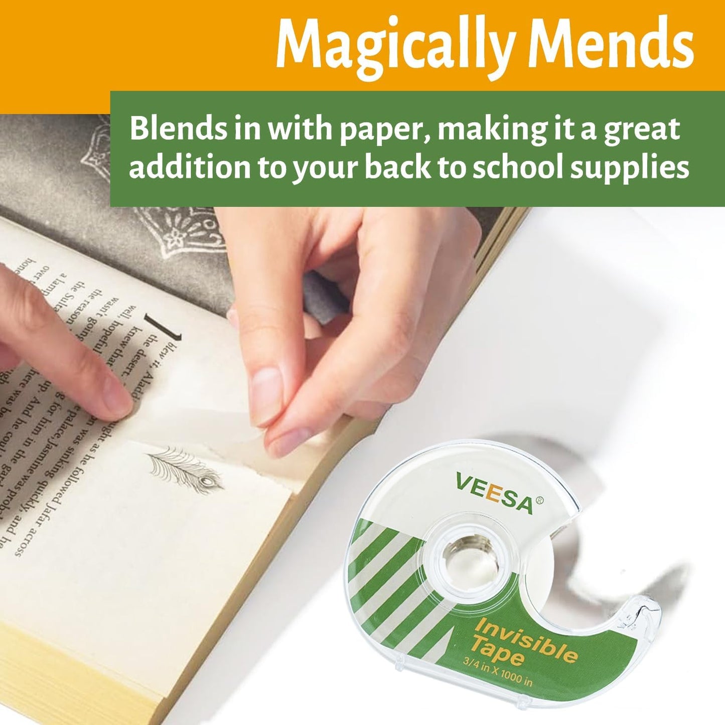 VEESA Invisible Tape with Dispenser, 12 Rolls, 3/4 x1000 Inches, Matte Finish, Gift Wrapping Tape for Label & Mend, Classroom, Office, Back to School Supplies