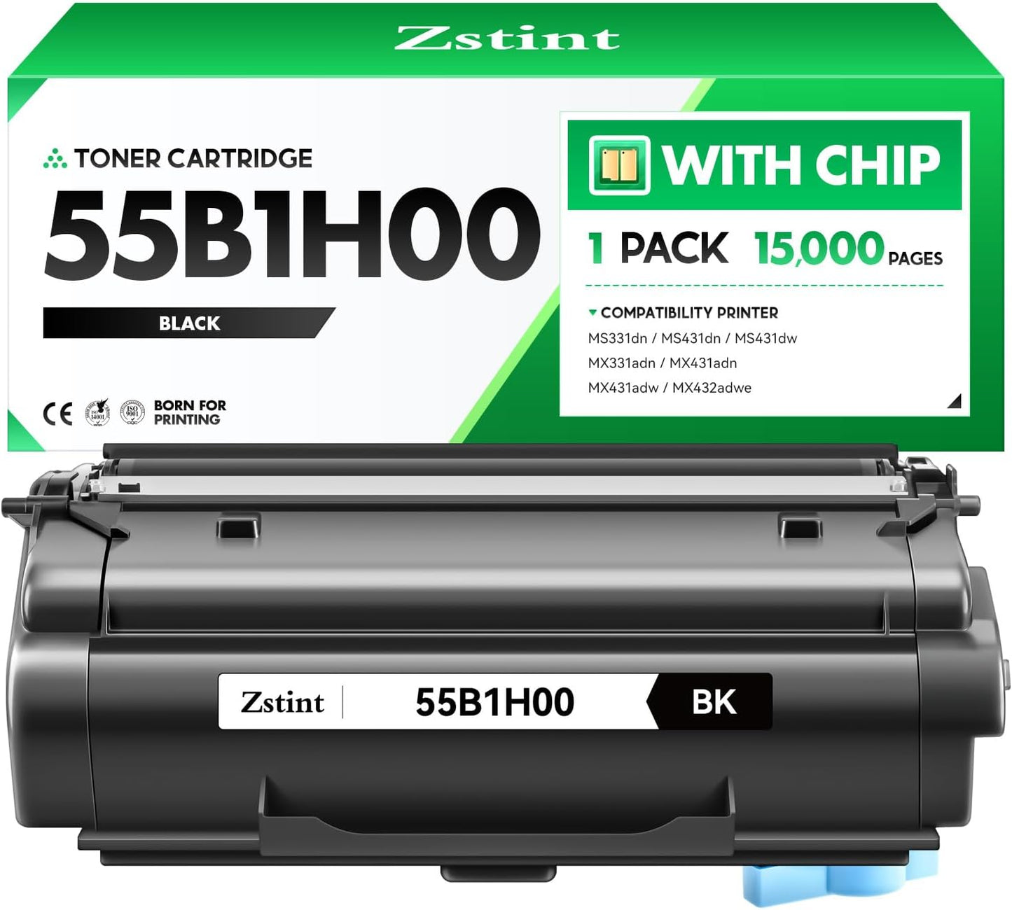 55B1H00 Toner Cartridge with Chip Replacement for Lexmark 55B1H00 55B1000 Compatible with Lexmark MS331 MS431 MX331 MX431 MS431dn MS331dn MS431dw MX331adn MX431adn MX431adw MX432adwe Laser Printer Ink