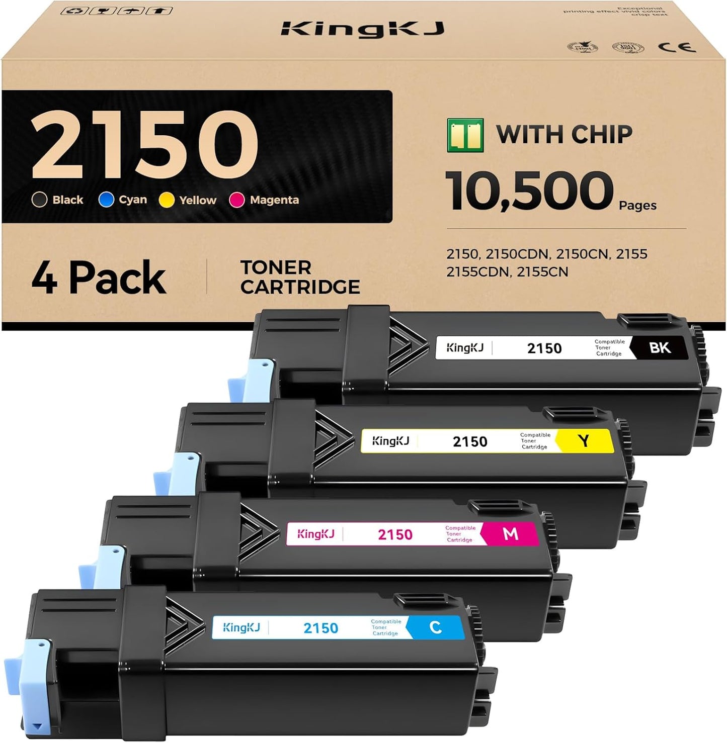 2150 Toner Cartridge High Yield 4-Pack Compatible Replacement for Dell Color Laser 2150 2150CDN 2150CN 2155 2155CDN 2155CN Printers Ink (Black 331-0719 Cyan 331-0716 Magenta 331-0717 Yellow 331-0718)