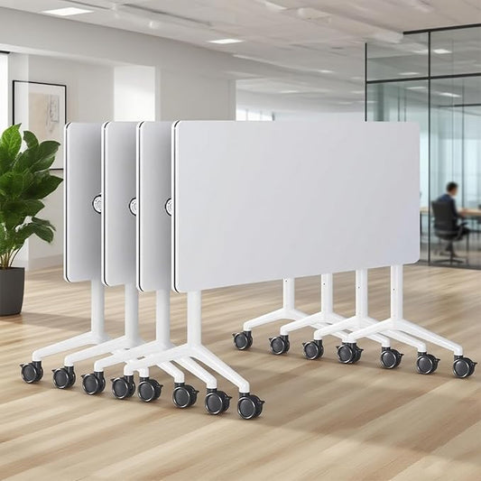 Conference Table,Folding Conference Room Tables Portable Rolling Conference Training Table with Silent Wheels,Mobile Meetings Flip Top Tables for Offices Classrooms Meeting Room (4Pack 47.2in)
