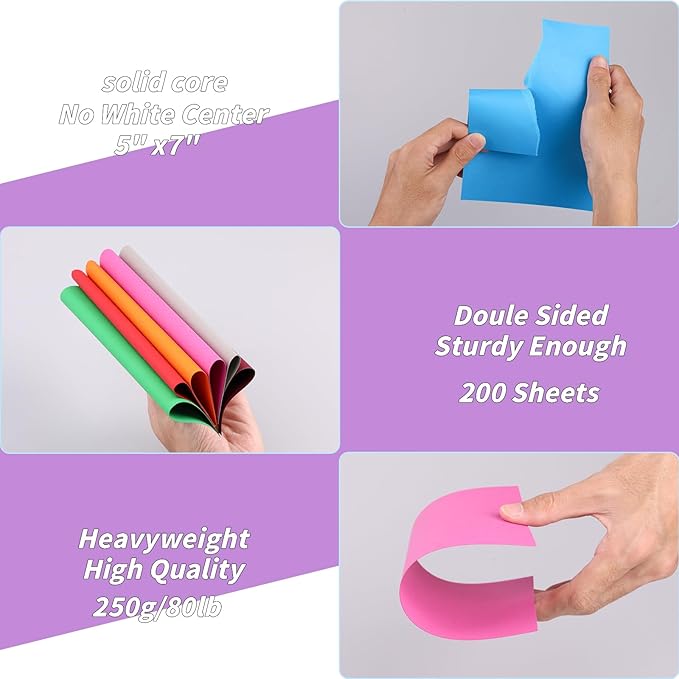 5" x 7" Cardstock, 200 Pack/20 Assorted Colors Colorful Thick Paper Cardstock Blank Colored Cards Stock for Invitations, Greeting Cards Making, Postcards, Photos, 250GSM Thick Paper Colorful