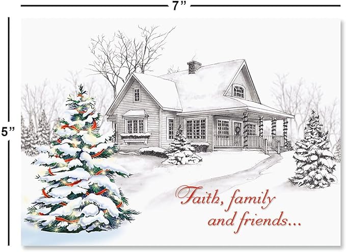 Current Winter Home Personalized Religious Christmas Cards with Envelopes - Set of 18 Large 5 x 7-Inch Folded Cards, Faith Holiday Greeting Card Value Pack, Add Names or Text