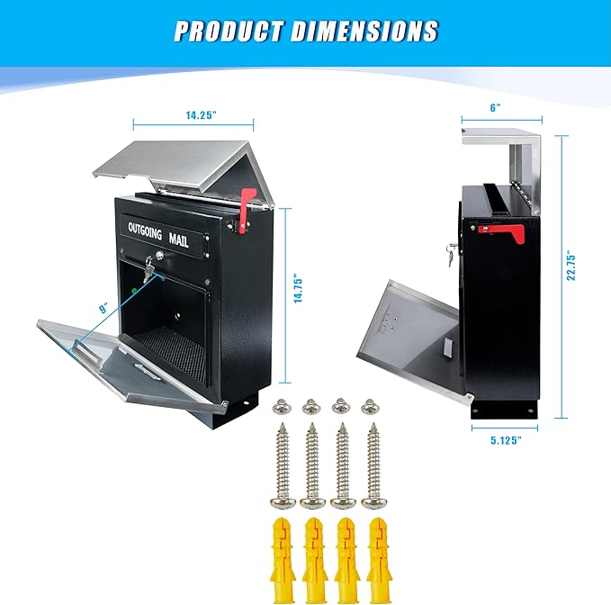 Pochar Stainless Steel Mailbox for Walls, Heavy Duty Wall Mounted Mailbox with Newspaper Holder - 14.25'' x 6'' x 17.25'' Silver Rust Proof Steel Dropbox