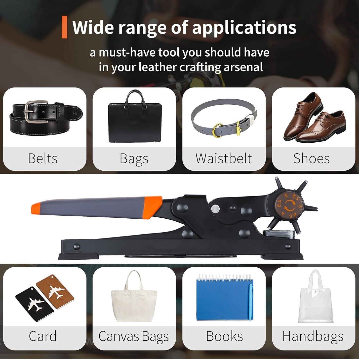 XOOL Revolving Punch Plier Kit, Leather Hole Punch Set for Belts, Watch Bands, Straps, Dog Collars, Saddles, Shoes, Fabric, DIY Home or Craft Projects, Heavy Duty Rotary Puncher, Multi Hole Sizes Make