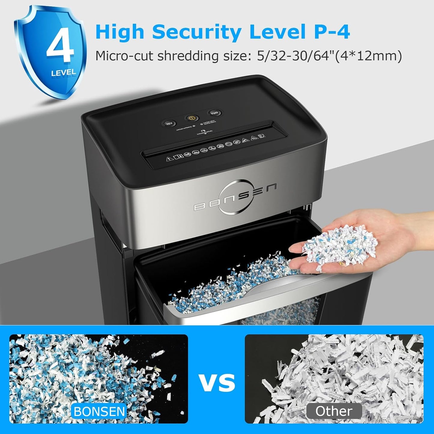 BONSEN 12-Sheet Micro Cut Paper Shredder for Home Office Use, High Security Level P-4/55 dB Ultra-Quiet / 40-Minutes Shredding Shreds Credit Card/Staples, 5.3 Gallons Pullout Bin (S3106)