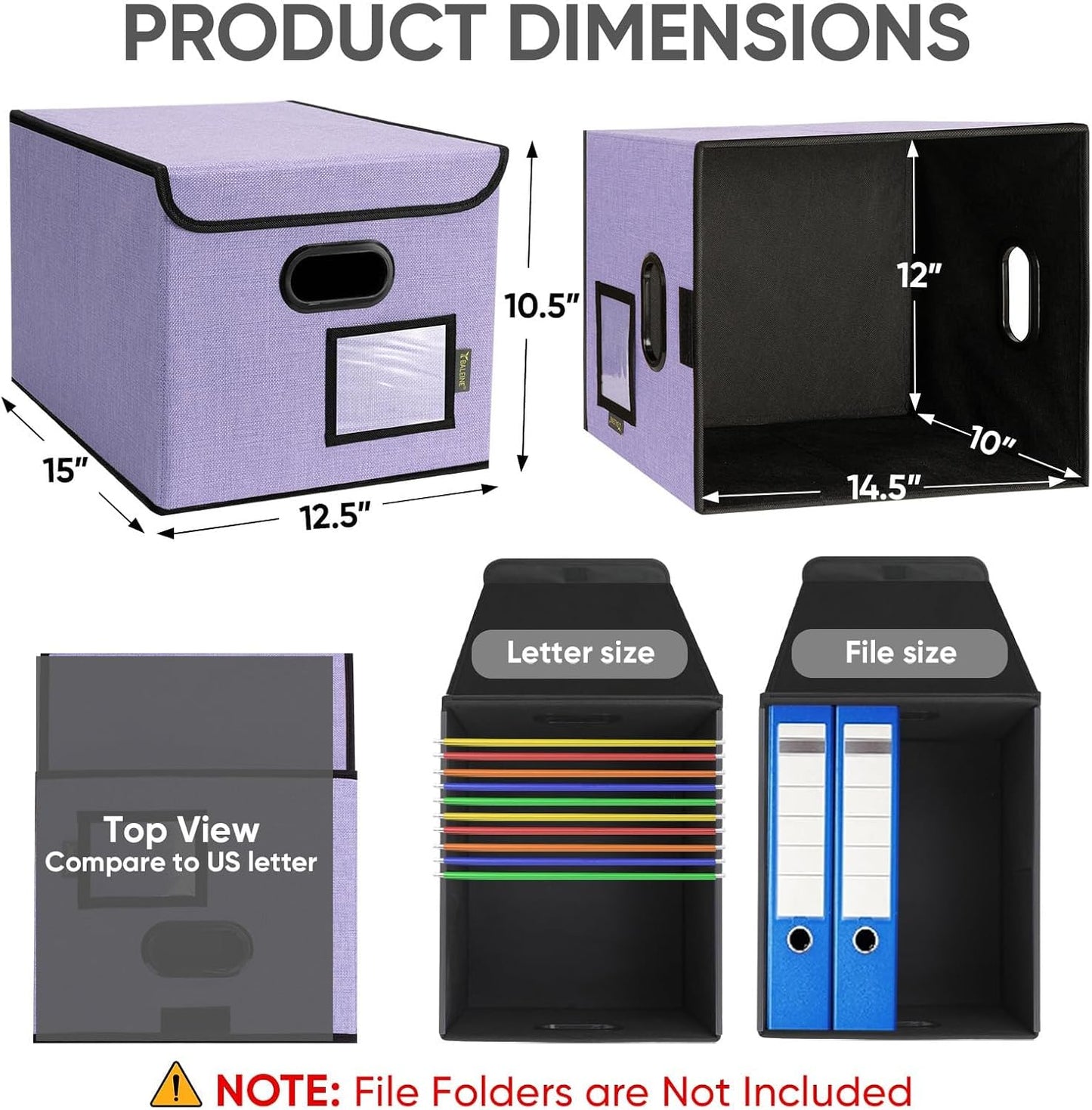 BALEINE File Organizer Box with Lid, Collapsible File Folder Organizer with Plastic Slide, Hanging File Folder Box for Office Document Storage (1 Pack, Purple)
