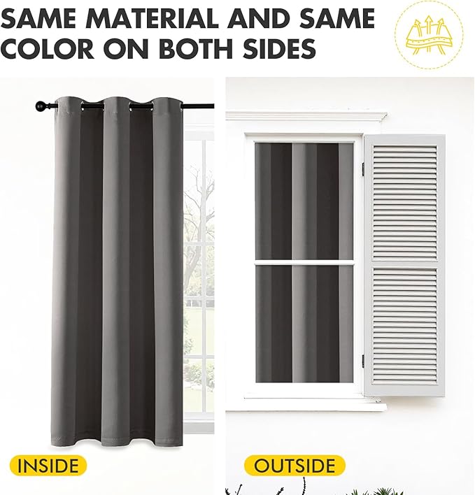 MIULEE Grey Blackout Curtains for Bedroom Living Room 90 Inches Long 2 Panels, Thermal Insulated Room Darkening Drapes Solid Grommet Top Noise Reduction Light Blocking Window Treatments 40x90 Inch