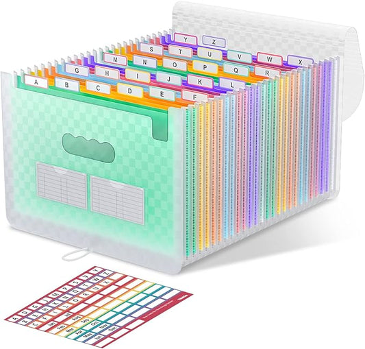 ThinkTex Accordion File Organizer, 26 Pockets Expanding File Folders, Monthly Bill Receipt Documents Organizer, A-Z Colorful Tabs, Letter/A4 Size - Green