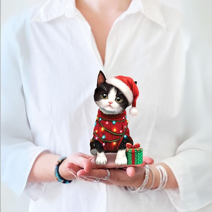 Freshcut Paper Pop Up Cards, Mini Christmas Kitten, 6 Inch Mini Sized 3D Cat Gifts, Popup Greeting Card, Christmas Cards, Holiday Card, Blank Notecard & Envelope