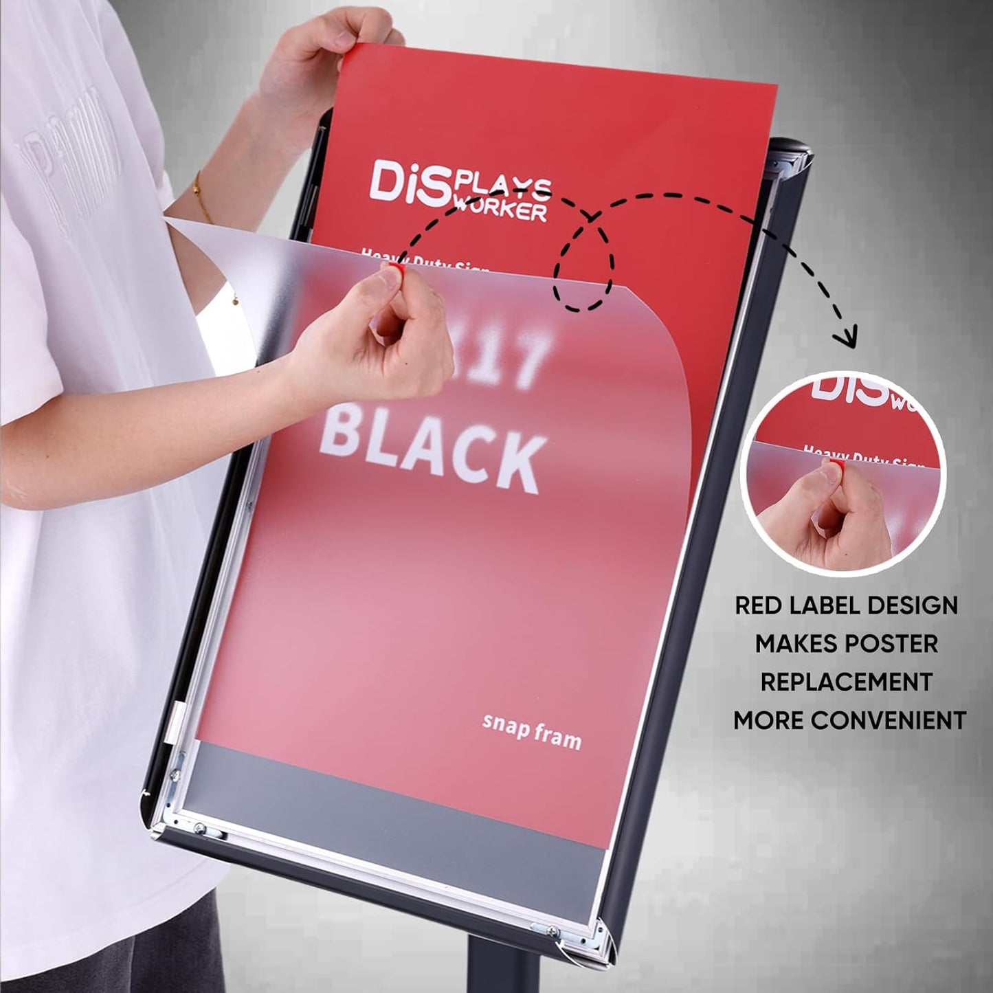 DISPLAYSWORKER Adjustable Heavy Duty Pedestal Sign holder floor Stand,sign stand poster stand Aluminum Snap Open Frame,Standing Floor for 8.5x 11 inch,Vertical/Horizontal View,Black