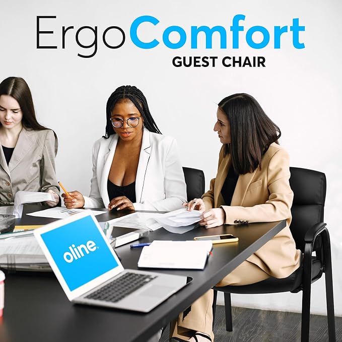 Oline Leather Guest Chair with Padded Arms, Reception Meeting Conference Waiting Room Lobby Home Desk Big and Tall Executive Office Chair, Black (4 Pack)