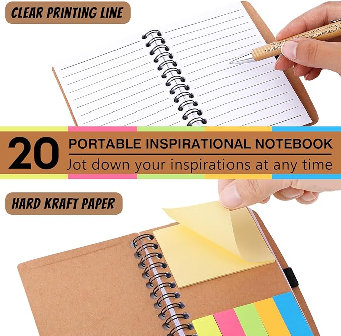 20 Sets Employee Appreciation Gifts Inspirational Spiral Notebooks with Sticky Notes Notepads Motivational Bamboo Ballpoint Pens for Nurse Coworker Teacher (SOMETIMES)