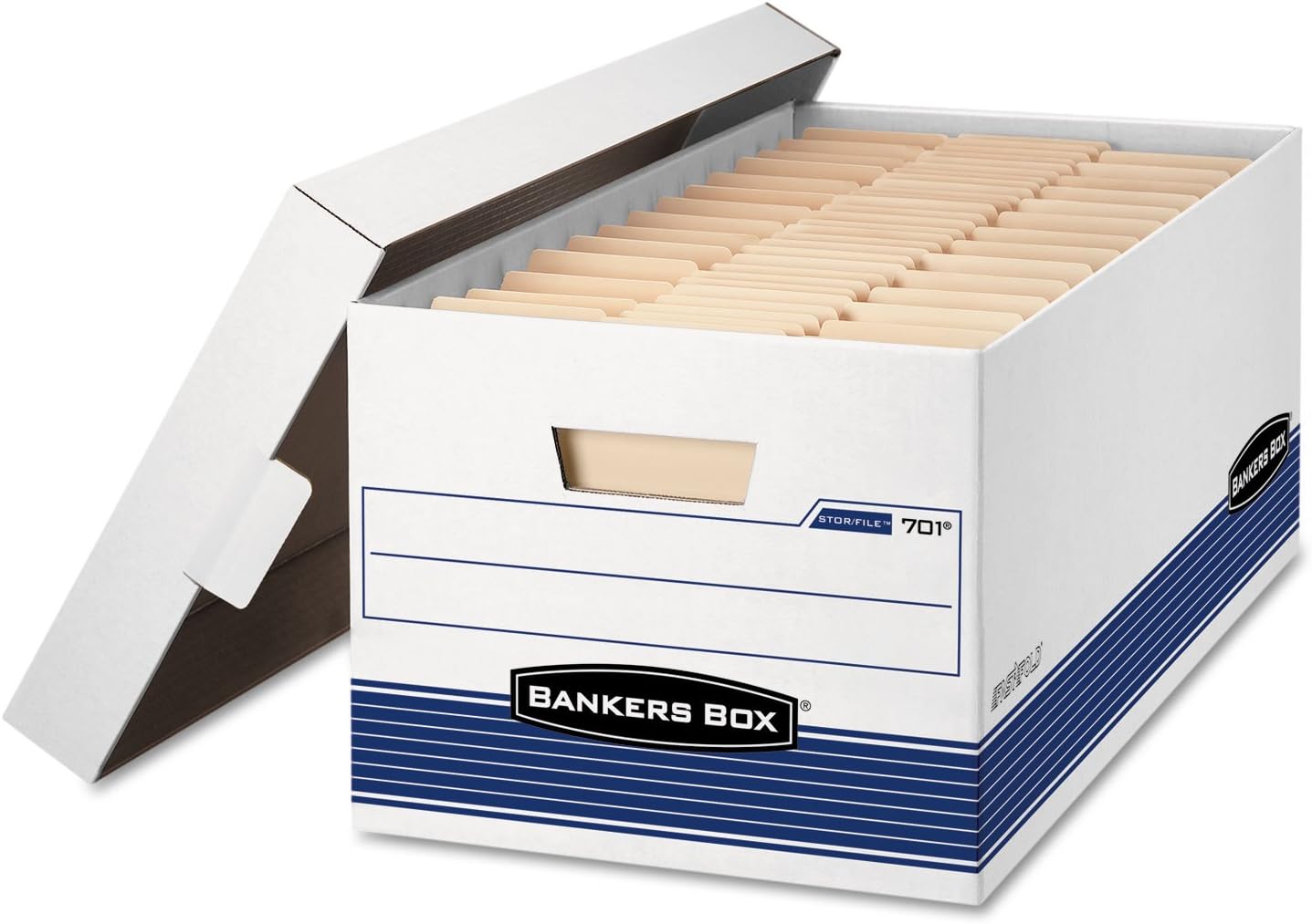 Bankers Box 12 Pack STOR/File Medium-Duty File Storage Boxes, FastFold, Lift-Off Lid, Letter, White/Blue