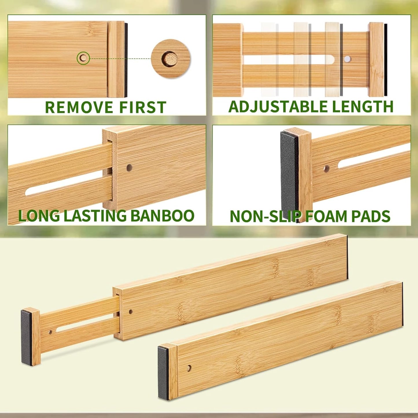 6 pcs Large Bamboo Drawer Dividers, Expandable 17"-22" Wooden Organizers for Kitchen, Office, Dresser, Bedroom, Clothes