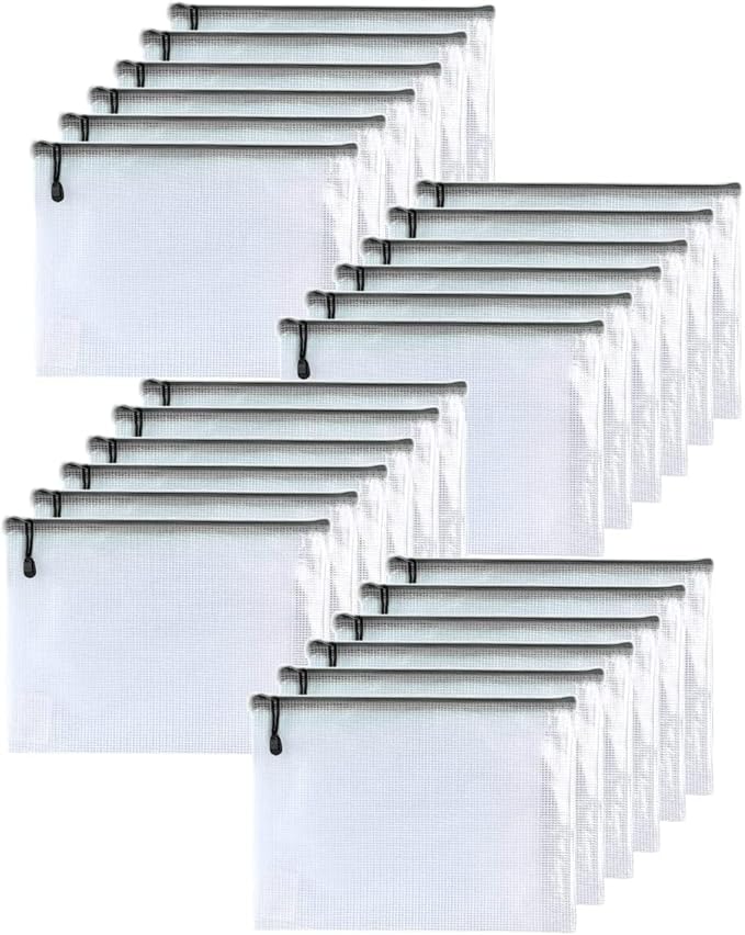 Oaimyy-24PCS-11 x 14" inches-Mesh Zipper Pouch, Plastic Zip File Folders Puzzle Bags for Organizing,for School Office Supplies,Travel,Home Storage-Black