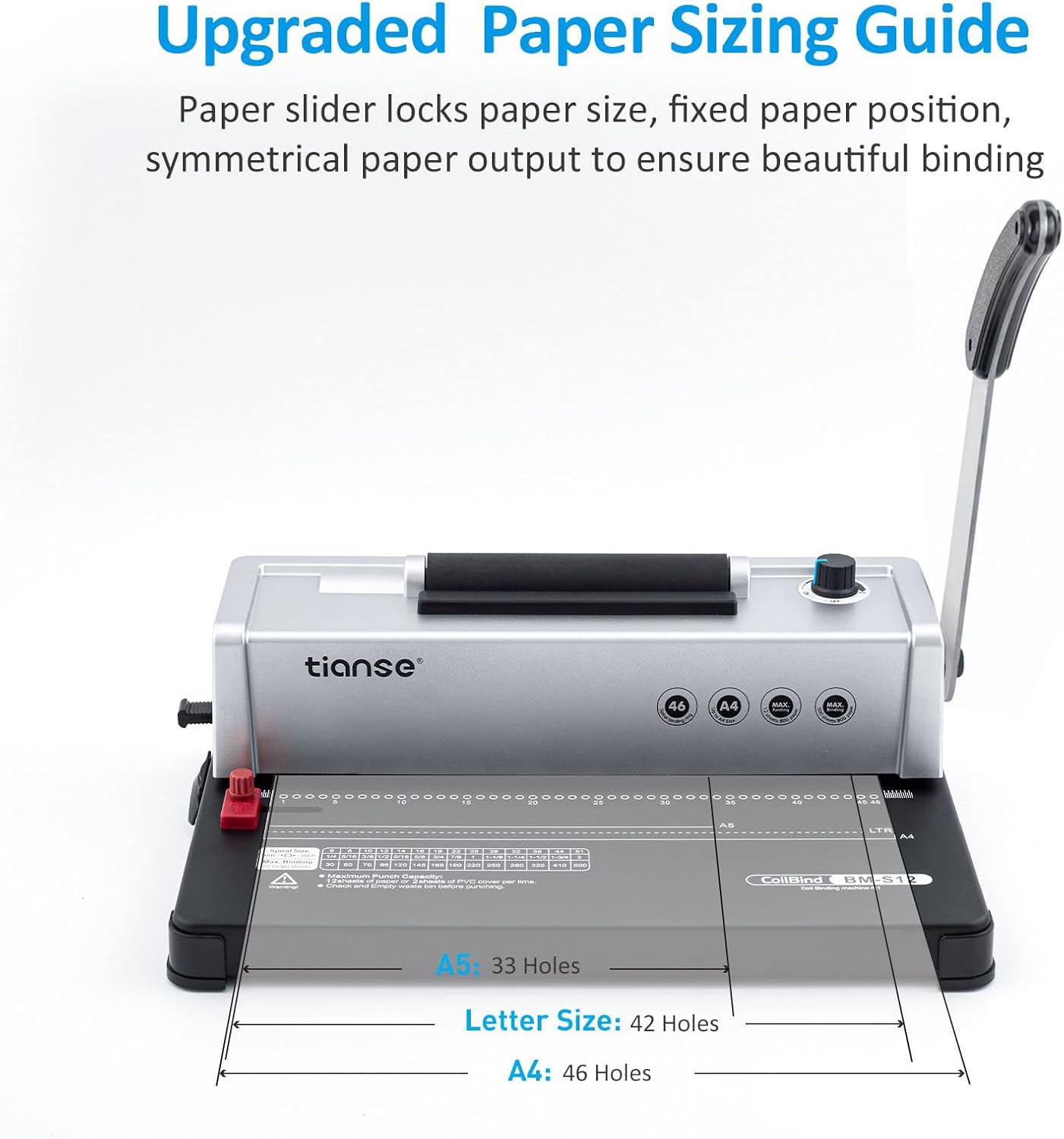 TIANSE Binding Machine, Spiral Coil Binder Machine, Manual Book Maker Punch Binder with Electric Coil Inserter,Suit for Letter Size / A4 / A5 with 100pcs 5/16'' Plastic Coil Binding Spines & Plier