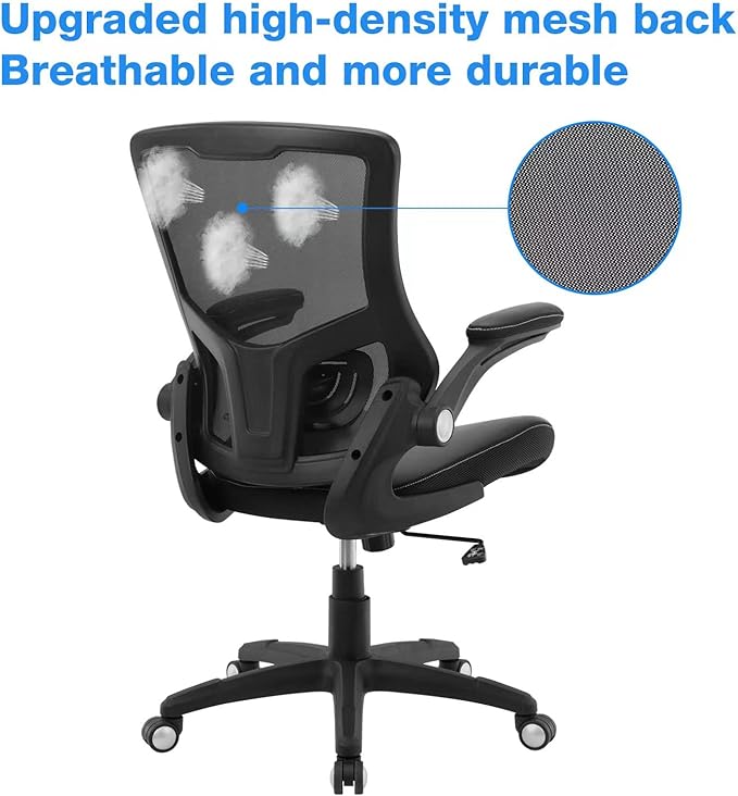 Office Chair Ergonomic Desk Chair, Computer PU Leather Home Office Chair, Swivel Mesh Back Adjustable Lumbar Support Flip-up Arms Executive Task Chair