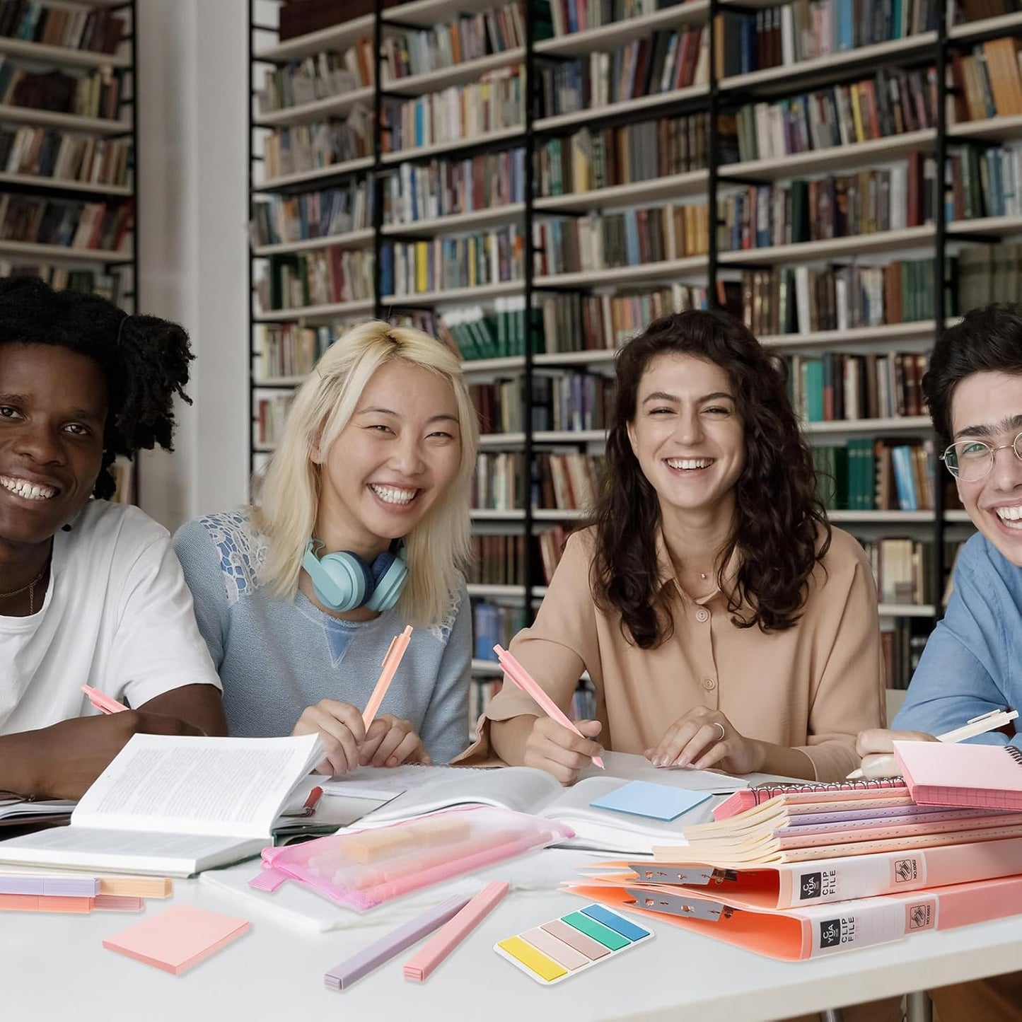 Colarr 54 Pieces Aesthetic School Supplies Including Pastel Highlighters Document Bags Pencils Notebooks Pencil Pouch Ink Pens Sticky Notes Erasers Back to School Gift Stationary Kit (Pink)